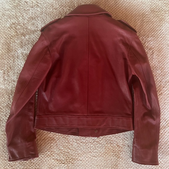 Christian Dior Burgundy Biker Leather Jacket Sz FR 34 US 2 - Picture 2 of 6